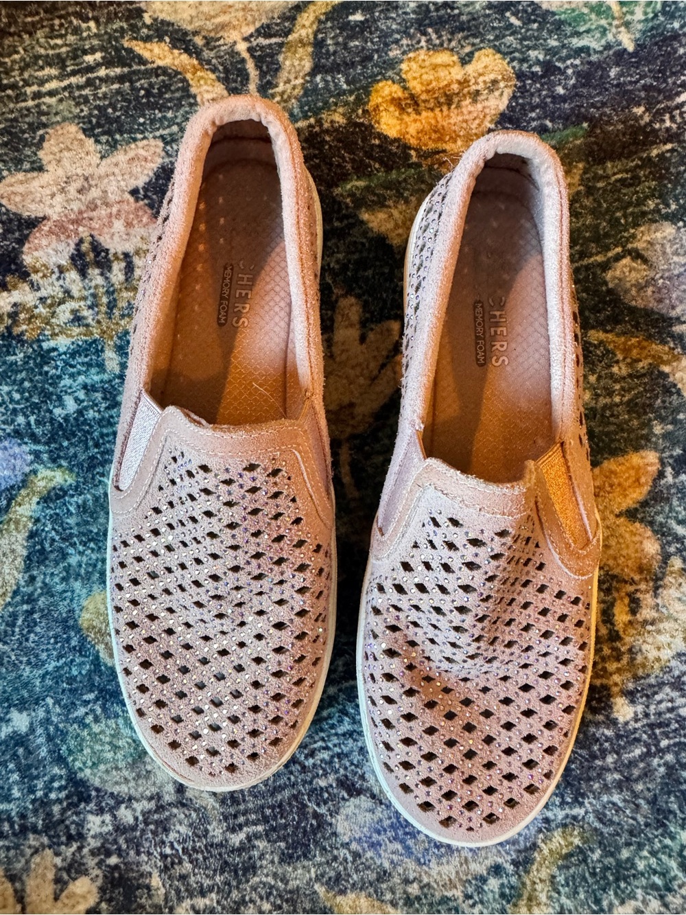 Skechers Slip-On Perforated Sparkle Flats in Blush Pink - Picture 4 of 7
